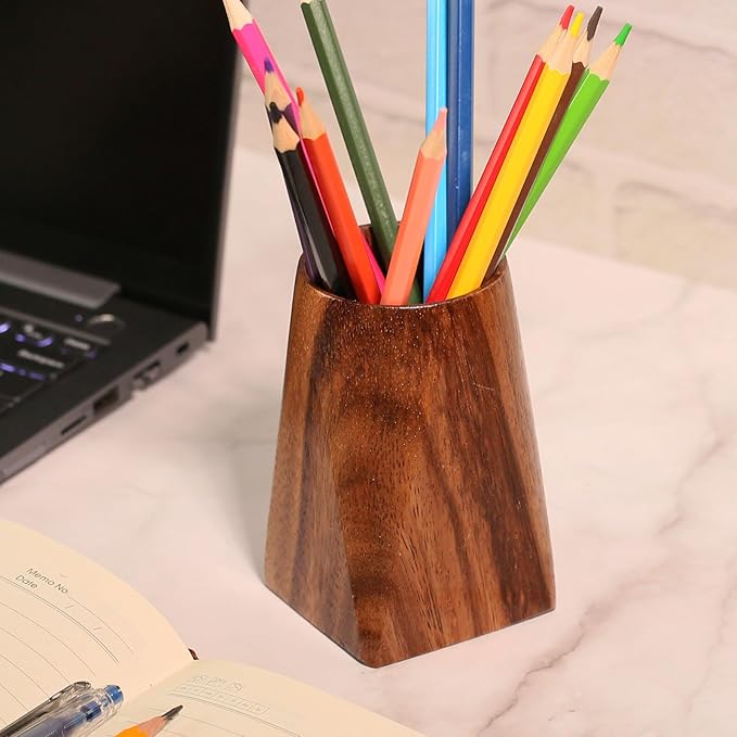 Acacia Wooden Pen Pencil Holder for Desk, Multi-purpose Pencil Cup for Office/School/Home, Pen Organizer Desk Accessories, Also Suitable for Makeup Brush Holder