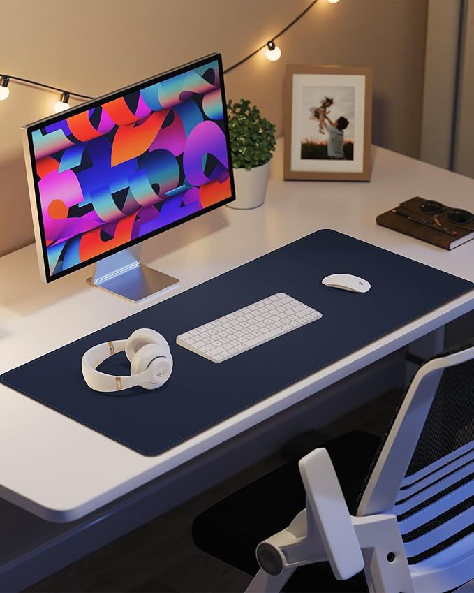 Leather Desk Pad Protector, Mouse Pad, Office Mat, Non-Slip PU Leather Blotter, Laptop Pad, Waterproof Writing Pad for Office and Home (Midnight Blue, 31.5" x 15.7")