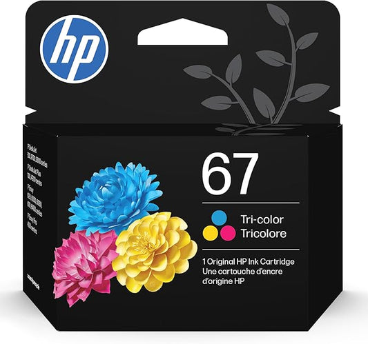 HP 67 Tri-Color Ink Cartridge for HP Printers | Works with DeskJet 1255, 2700, 4100 Series; ENVY 6000, 6400 Series | Eligible for Instant Ink | 3YM55AN | Packaging May Vary