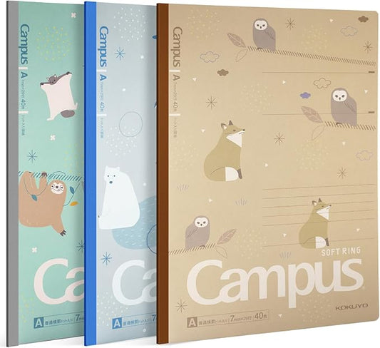 KOKUYO Composition Notebooks, 3 Pack Campus B5 Comp Book with Dotted A 7mm Rule, 40 Sheets, School Lined Notebook in Blue Green Yellow, Cute Journal for Women Girls Work Study Note Taking Japan Import