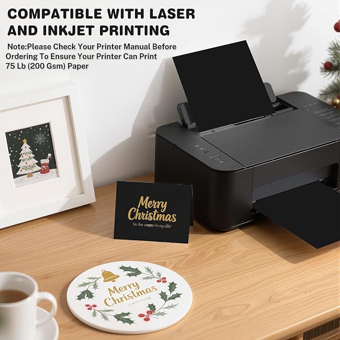 Cardstock 8.5 X 11, 80 Sheets Black Card Stock, 75lb/ 200gsm Copy Paper, Cardstock Printer Paper For Art, Drawing, Invitations, DIY Cards, Watercolor, Craft, Construction, School & Office Supplies