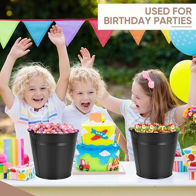OBTANIM 7 Pack Black Metal Buckets with Handle Galvanized Ice Pails for Plants, Succulents, Party Favors Organizing, Rustic Home Decor or Classrooms Pencil Storage (7.1 x 5.2 inch)