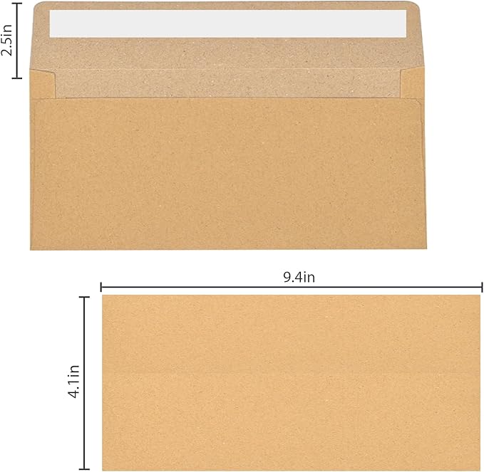 50 packages #10 Business envelopes, Mailing Envelopes, Self-adhesive standard Envelopes, for personal and business use, checks, mailing letters, invoices,4 1/8 x 9 1/2 inches (brown)