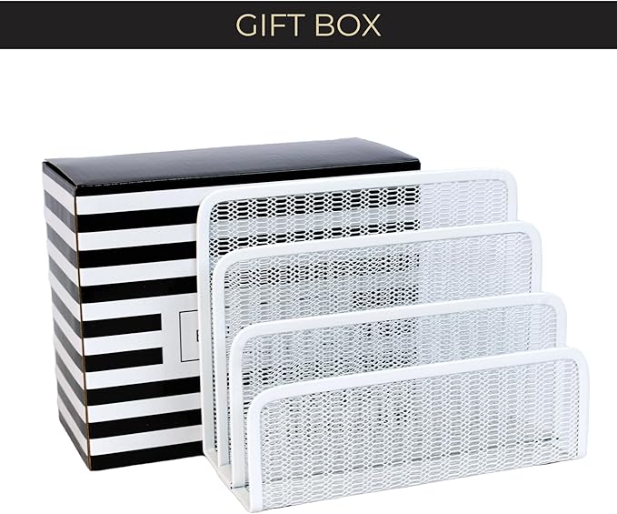 Blu Monaco White Metal Mesh Letter Sorter – 3-Slot Mail Organizer for Desk, Office & Home – Space-Saving Vertical Mail Holder for Envelopes, Documents & Files – Modern Desk Organizer