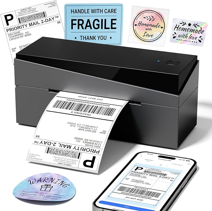 Bluetooth Shipping Label Printer 4x6, 249BT Thermal Label Printer 4x6 for Small Business, Shipping Packages, Office, Home, Compatible with Android iPhone iPad Windows macOS Tiktok USPS Etsy