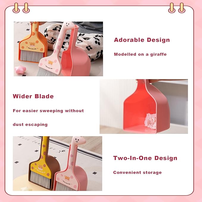 BSMstone Small Broom with Dustpan Combo Set Cartoon Mini Broom and Dustpan Set Cute Cleaning Kit for Home Office Floor Counter Pet Nest (Brown)