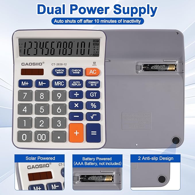 Desktop Calculator, Extra Large 5 Inch LCD Display, Desk Calculator, 12 Digits, Calculators with Big Buttons, Solar and AAA Battery Dual Power,Office Calculators for Business School Home (Blue)