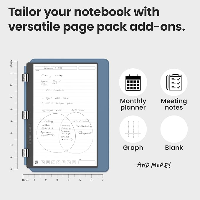 Rocketbook Pro 2.0 Reusable Professional Smart Notebook, Executive Size 7x9, Steel Blue - Lined & Dot Grid Pages, App-Connected, Erasable, Premium Cover, Ideal for Work Notes and Business Meetings