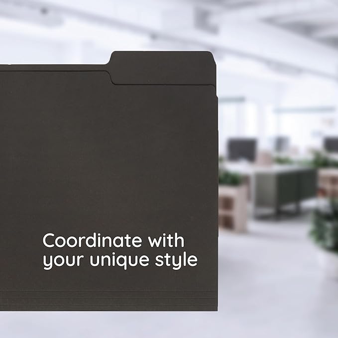 100 Blue Summit Supplies Black File Folders - Letter Size File Folders with 1/3 Cut Tabs, Durable 11pt Black Paper, Holds Letter Size Documents, Black Folder 100 Pack