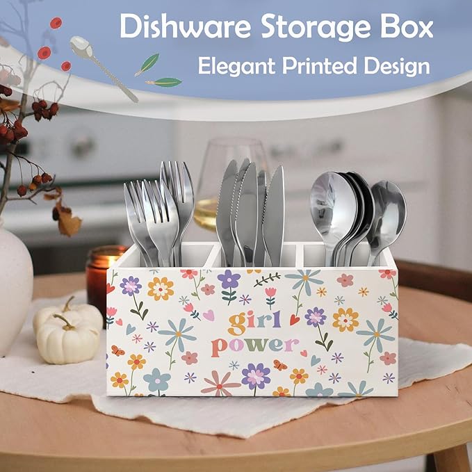 SNNDER Girl Power Pen Holder for Desk, Feminist Gifts, Female Women Empowerment Gifts, Wildflower Floral Aesthetic Wooden Pen Pencil Holder Organizer for Home Office Desk Accessories