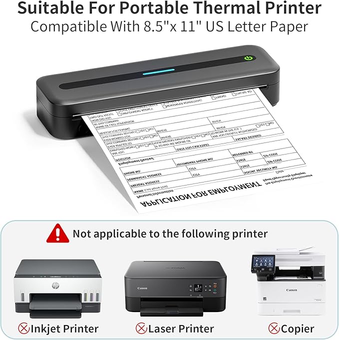 2 Rolls Thermal Printer Paper 8.5" x 11" US Letter Size - High-Efficiency Durable Printing for Picture or Home Work, Printing Contract, Compatible with Most Thermal Printers (50 Sheets / 2 Rolls)