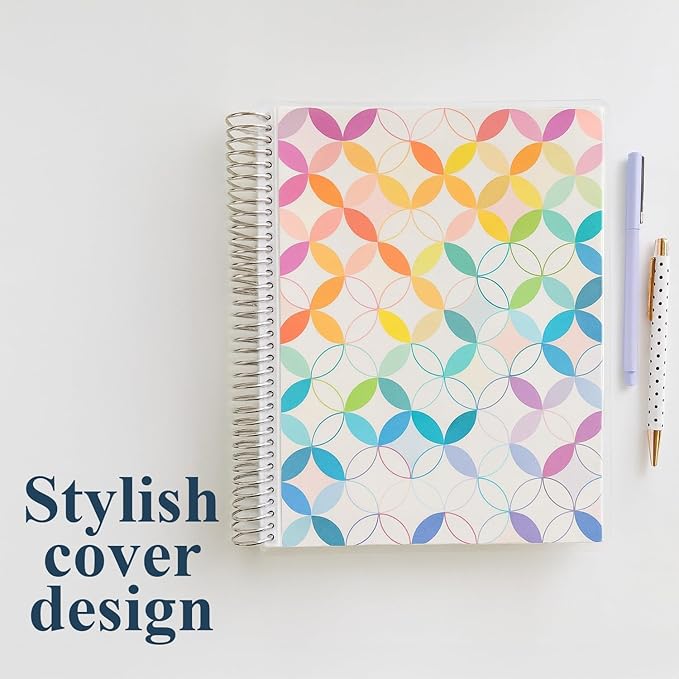 Erin Condren 7" X 9" Spiral Bound College Ruled Notebook - Mid Century Circles, 160 Lined Page Note Taking & Writing Notebook, 80Lb Thick Paper, Stickers Included