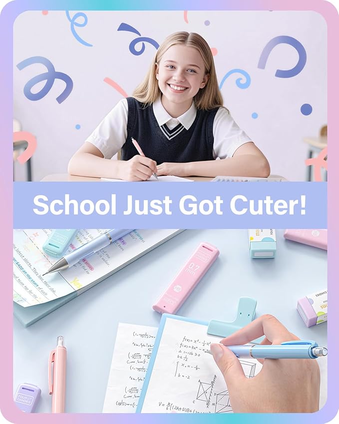 Four Candies Cute Mechanical Pencils 0.7mm, Pencil Set with 360PCS Lead Refills & Pastel Erasers, School Supplies with Case