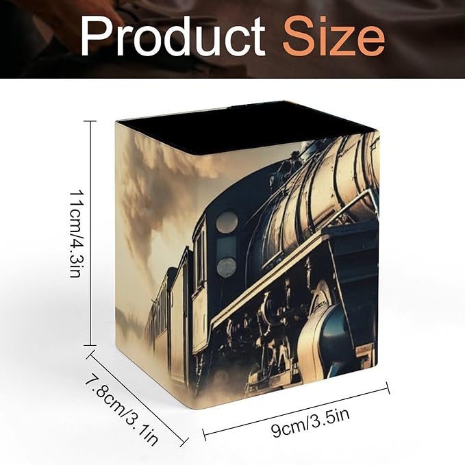 Holder Cup Makeup Brush Storage Organizer, Waterproof Multifunctional Office Supplies, Pen Holder Square Leather Pencil Train