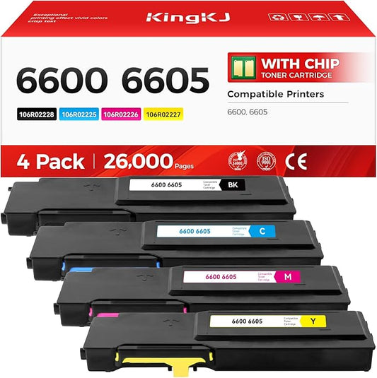 6600 6605 Toner Cartridge Set 4-Pack High Capacity Replacement for Xerox 106R02228 106R02225 106R02226 106R02227 Compatible with Xerox Phaser 6600 Workcenter 6605 Printer Ink Black Cyan Magenta Yellow