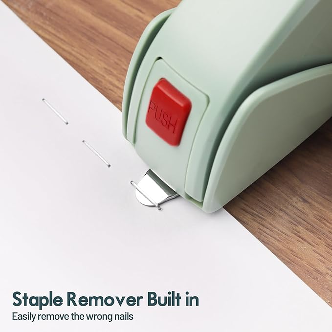 AFMAT ES10 Effortless Stapler for Desk, 50 Sheet Capacity, Low Force, Built-in Staple Remover, One Finger Touch Stapling Desktop Stapler, Portable & Space Save Size, Good for Home & Office, Green