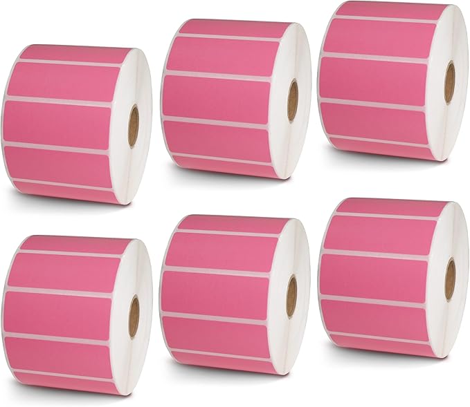 BETCKEY - 2.625" x 1" File Folder & Address Labels Compatible with Zebra/Rollo Label Printer,Premium Adhesive & Perforated[Pink, 6 Rolls, 12000 Labels]