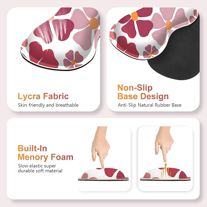 Desk Mat Gaming Mouse Pad, Cute Desk Matt Keyboard Wrist Rest for Desktop, Anti-Slip Mousepad w/Stitched Edges, XXL Large Mouse Pad with Wrist Support for Desk Computer I Burgundy Lucky Flower