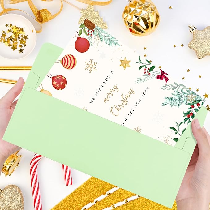 50 Pack Light Green #10 Business Envelopes, Standard Envelopes Self Seal, 4 1/8 x 9 1/2 Inch Letter Size Business Mailing Envelopes for Checks Invoices Statements Baby Shower Wedding Birthday