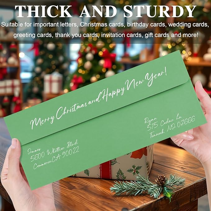 50 Pack Green #10 Business Envelopes, Standard Envelopes Self Seal, 4 1/8 x 9 1/2 Inch Letter Size Business Mailing Envelopes for Checks Invoices Statements Baby Shower Wedding Birthday