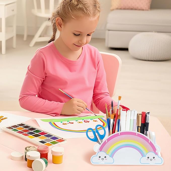 Rainbow Acrylic Desk Organizer Pencil Holder for Desk Art Stationery Supplies Organizer Rainbow Supply Caddy for Home Classroom Office Supplies Birthday Gifts