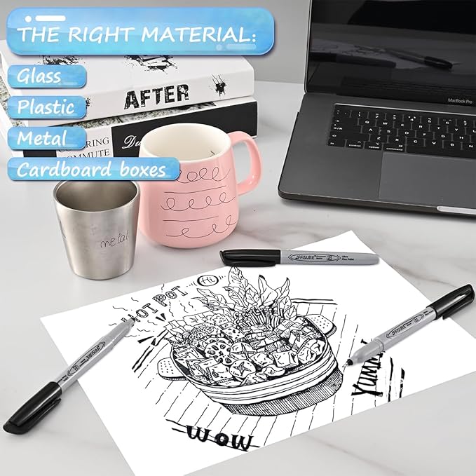 Permanent Markers, Ultra Fine Point, Black, 40 Count, 0.4mm, Fine tip permanent marker set, quick dry, waterproof, fading resists, durable, marks on paper, glass, ceramic, plastic, wood, rock, metal