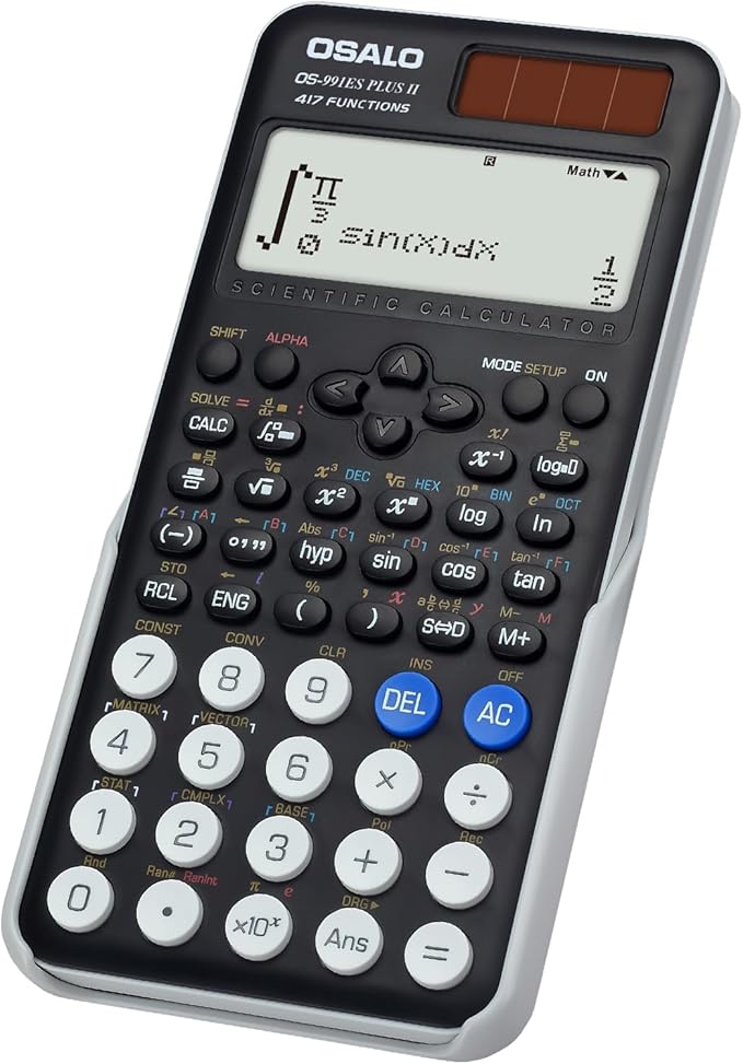 OSALO Scientific Calculator 417 Function 2 Line 10+2 Digits Written Display Solar and Battery Calculators for School College Students Secondary Black (OS 991ES Plus 2nd Edition)