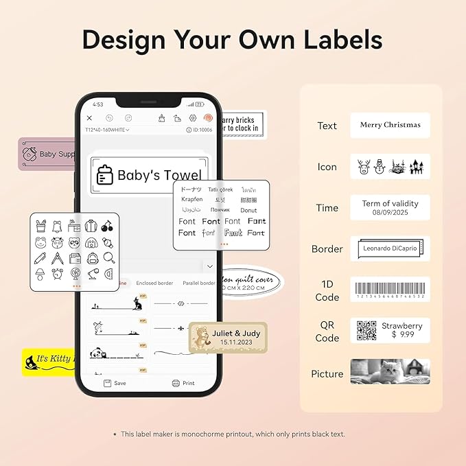 DEEPIN Label Maker Machine Portable Bluetooth Label Maker with Tape, Thermal Label Printer Multiple Templates for Phone, Mini Label Sticker Printer for Business Office Organization Pink
