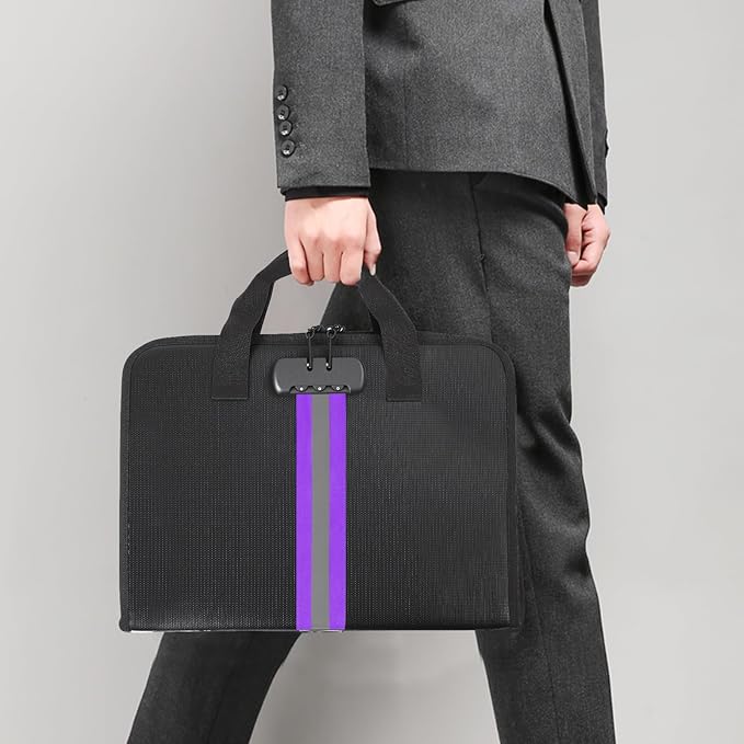 Accordion File Organizer with Combination Lock,Fireproof Expanding File Folder with Multi Pockets,13 Pockets Document Organizer with Handle & Labels,Portable Home Travel Safe Storage Letter A4 Files