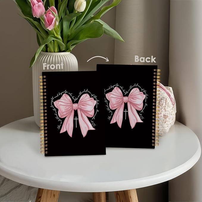 Prayer Journal for Woman, Christian Girl Energy Journal, Black Pink Cute Notebook, Pink Bow Coquette Stuff Notebook 5.5x8.3