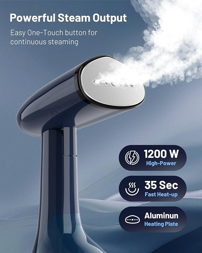 BEAUTURAL Steamer for Clothes, Portable Handheld Garment Fabric Wrinkles Remover, Aluminun Heating Plate, 35-Second Fast Heat-up, Large Detachable Water Tank (Only for 120V)