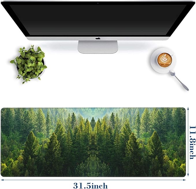 Large Mouse Pad Green Forest Extended Gaming Mousepad Waterproof Desk Pad with Non-Slip Base and Stitched Edge Keyboard Pad XL 11.8 x 31.5 Inch Mouse Mat for Home Office Desk Decor