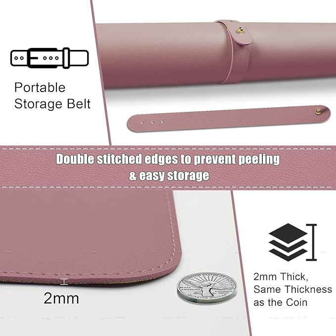 Dual-Sided Desk Pad, Natural Cork & PU Leather Mouse Pad for Desk, Desk Pad Protector, Non-Slip Desk Mat for Office and Home Work, (Purple Pink, 23.6" x 13.7")