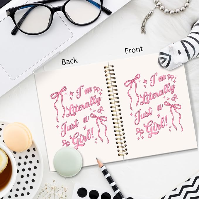 Coquette Preppy Pink Notebook Journal, I'm Literally Just a Girl Coquette Pink Bow Aesthetic Journal Notebooks for Note Taking, Girly Office Supplies, Preppy Spiral Notebook 5.5x8.3 Inch