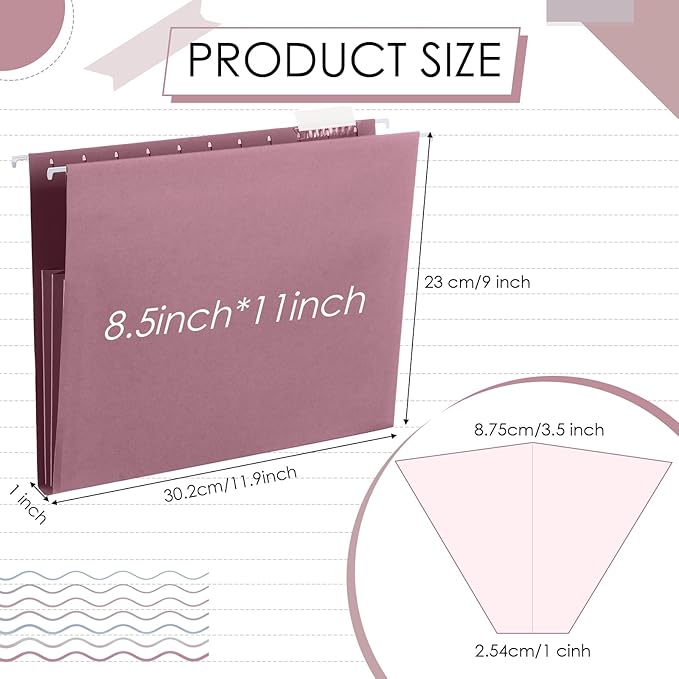 Yaomiao 24 Pack Hanging File Folders 3 Pleats Letter Size File Cabinet Folders with 1/5-Cut Adjustable Tabs Expandable Document Cabinet Colored for Home Desk Office Organization(Retro Color)