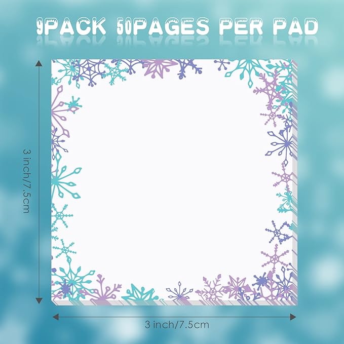 9 Pieces Christmas Sticky Note Christmas Snowflake Note Pads 450 Pieces of Self Adhesive Notebook Removable Memo Pads, 50 Sheets Each for Christmas School Office Home Students Teachers Presents