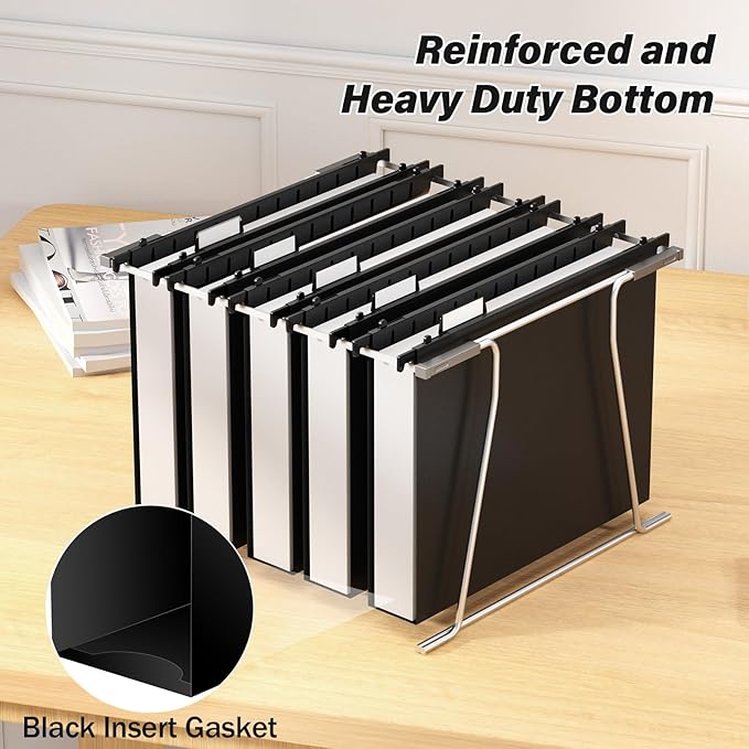 Ansook Extra Capacity Plastic Hanging File Folder,12 Pack Reinforced Hang Folders,Heavy Duty 2 Inch Expansion,Filing Cabinet Folders, Insertable Tabs,Letter Size,for Bulk Files, Medical Charts,Black