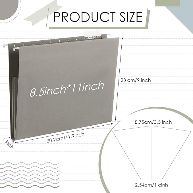 Yaomiao 24 Pack Hanging File Folders 3 Pleats Letter Size File Cabinet Folders with 1/5-Cut Adjustable Tabs Expandable Document Cabinet Colored for Home Desk Office Organization(Morandi Color)