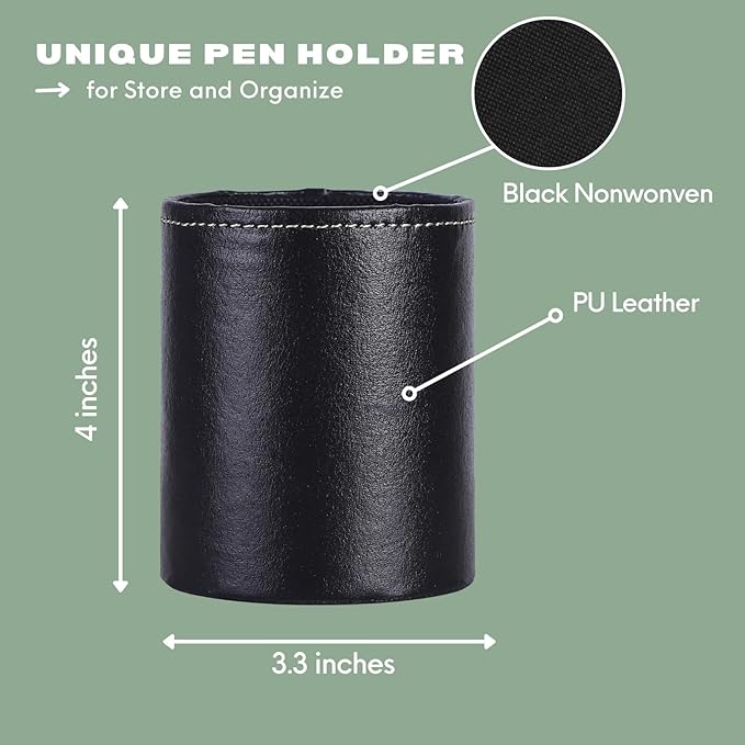 Pen Holder for Desk, PU Leather Pencil Holders for Cosmetics Office Supplies, Desk Organizer Black PH107