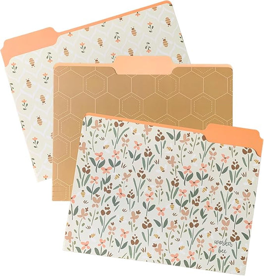 Steel Mill & Co Cute File Folders, Set of 9, Document Organizer for Filing Cabinet, Decorative Letter Size Files, Bees