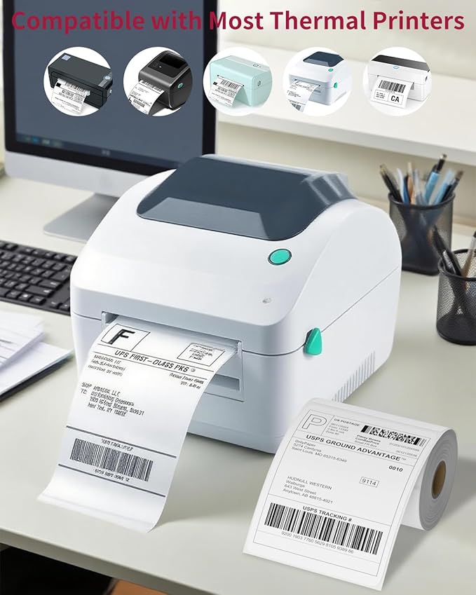 4 Rolls 4"x6" Direct Thermal Printer Labels – 250 Labels/Roll, 4x6 Shipping Labels Compatible with Zebra & Rollo Label Printer - Perforated and Strong Adhesive Thermal Labels