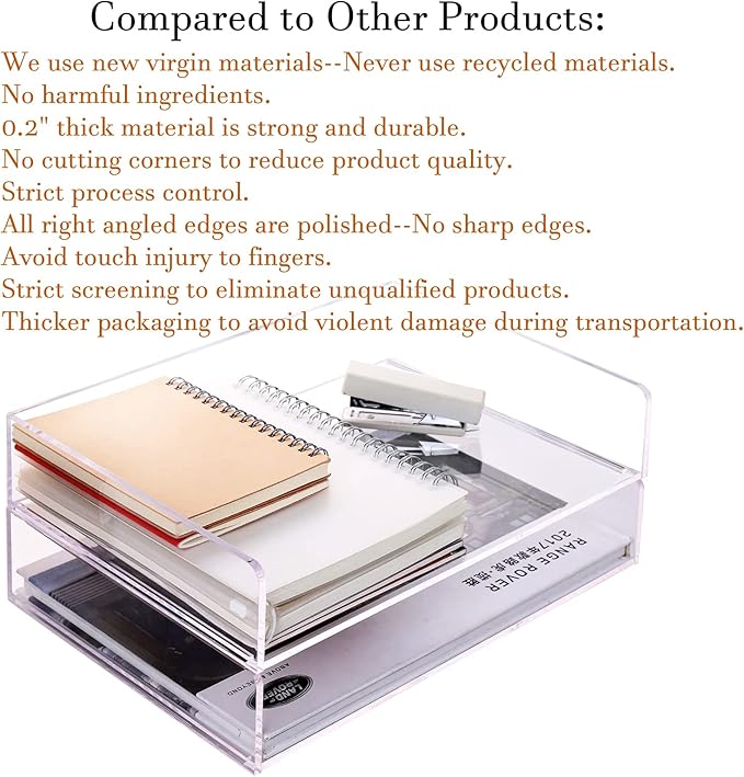 Paper Tray Organizer Clear Acrylic Desk Organizers and AccessoriesOffice Supplies Organization Stackable File Holder-Art Storage for School Classroom Workspace Letter Tray-2 Pack/2 Tier…