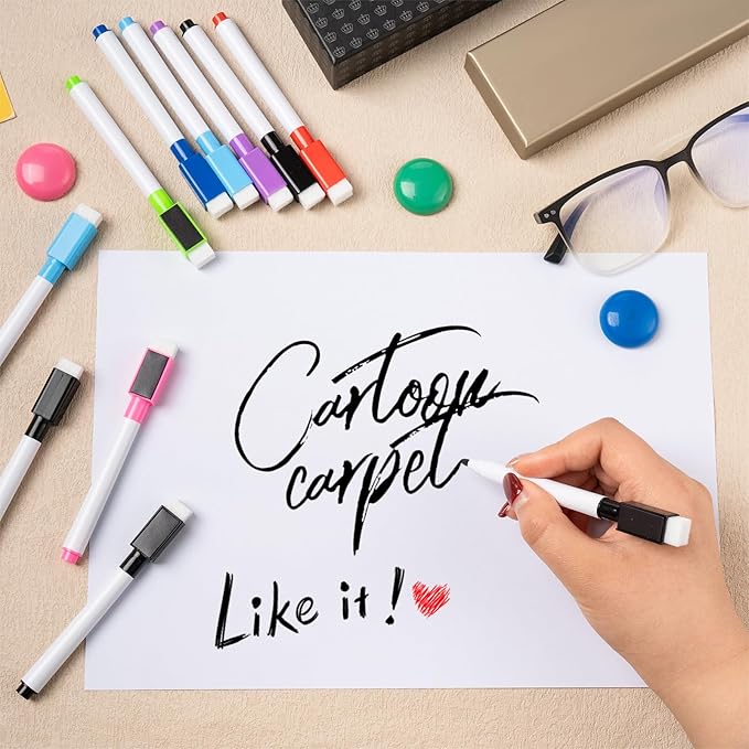 102 Pcs Magnetic Dry Erase Markers, Dry Erase Markers Fine Tip with Eraser Cap, White Board Markers Dry Erase for Whiteboard, Dry-Erase Boards, School, Office and Home (8 Colors)