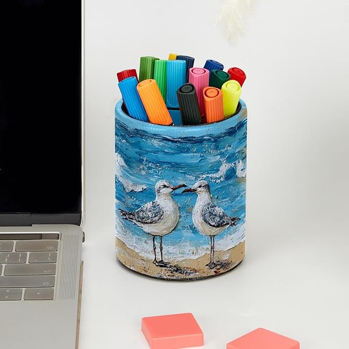 Beach Birds East Coast Ocean (3) Pencil/Pen Holder for desk, Round Desktop Organizer for Desk Multi Purpose Use for Home School Office Supplies