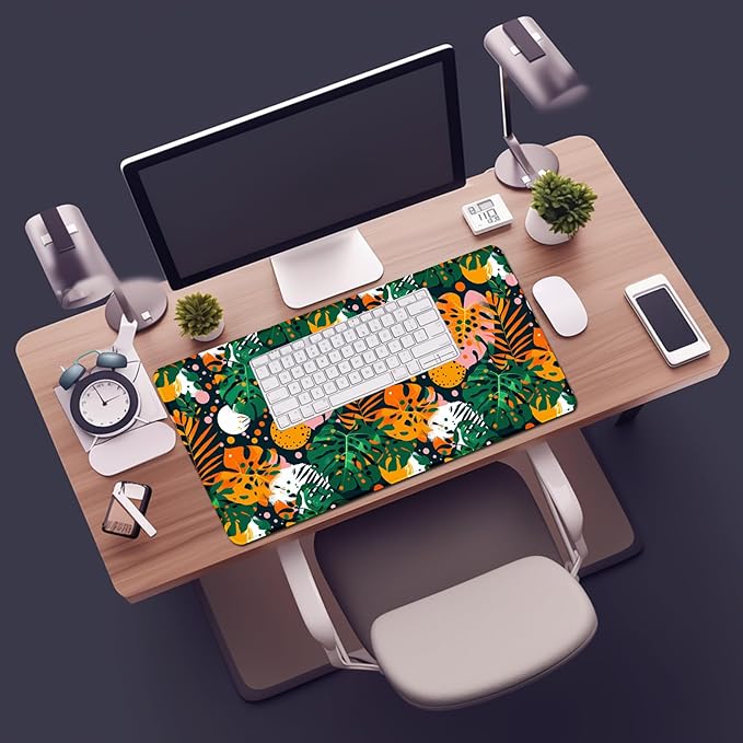Tropical Leaves Large Mousepad 31.5 x 15.7 inch, XXL Waterproof Desk Mat Gaming Mouse Pad, Aesthetic Flowers Desktop Mat, Laptop Pad, Computer Writing Mat for Home Office Desk Decor