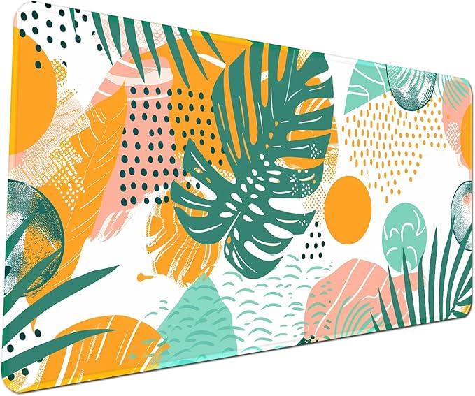 Tropical Leaves Large Mousepad 31.5 x 15.7 inch, XXL Waterproof Desk Mat Gaming Mouse Pad, Aesthetic Flowers Desktop Mat, Laptop Pad, Computer Writing Mat for Home Office Desk Decor