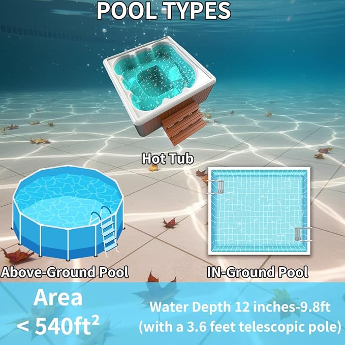 Cordless Robotic Pool Cleaner, Automatic Pool Vacuum with 60 Mins Runtime, Dual-Drive Powerful Suction & Self-Parking Technology, IPX8 Waterproof, Ideal for Above/In-Ground Flat Pools up to 540 Sq.ft