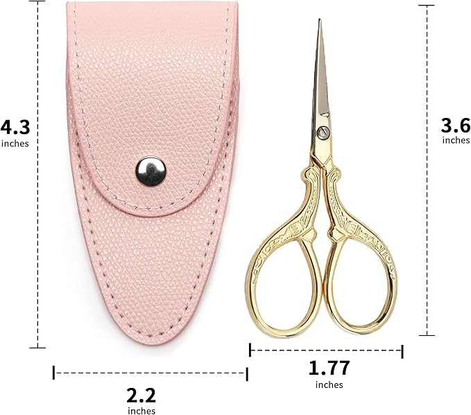 3.6 inch Sewing Embroidery Scissors, Straight Sharp Stainless Steel Sharp Scissors with leather sheath cover,DIY tools for Threading Needlework Dressmaker Artwork Everyday Use