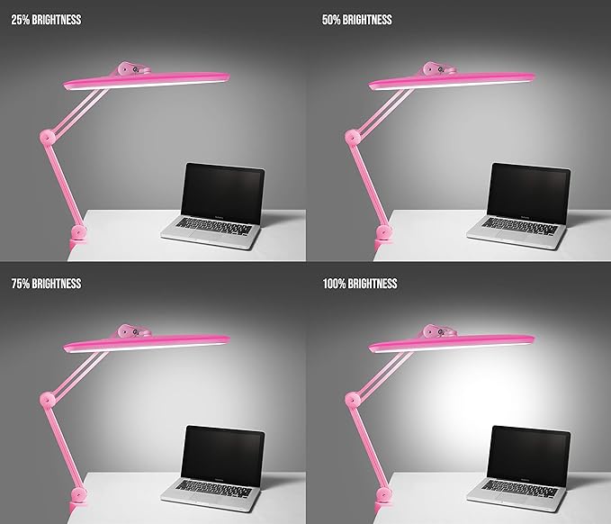 Neatfi XL 2,200 Lumens LED Desk Lamp, 23 Inches 24W, Adjustable Arm, Dimmable, Eye Caring, Nail Light for Home, Office, Study Lamp (Non-CCT with Clamp, Pink)