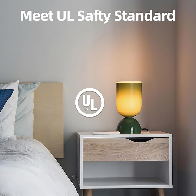 8.9" Modern Glass Table Lamp for Living Room, Desk Lamps for Bedroom, UL Listed Nightstand Lamp with Dome Base, End Table Lamps for Kids Room, Side Tables, College Dorm, Office, Glossy Green